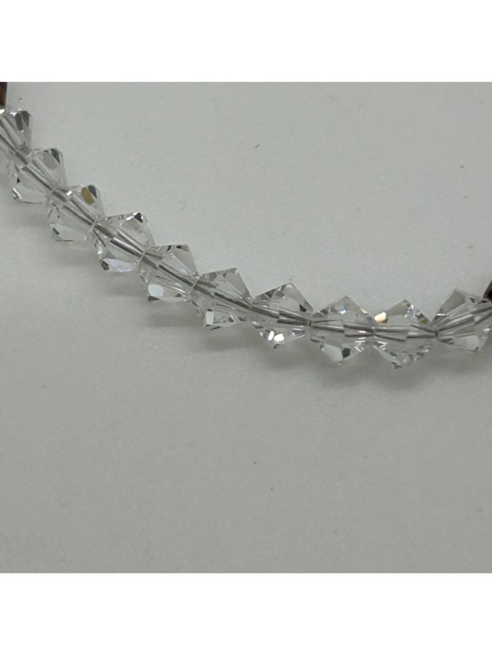 Bicone Crystal Bracelet Clear & Brown Beads Faceted Adjustable Dainty Minimalist - Picture 4 of 10